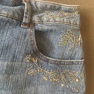 Cato Blue Denim Skirt with Colorful Embroidery